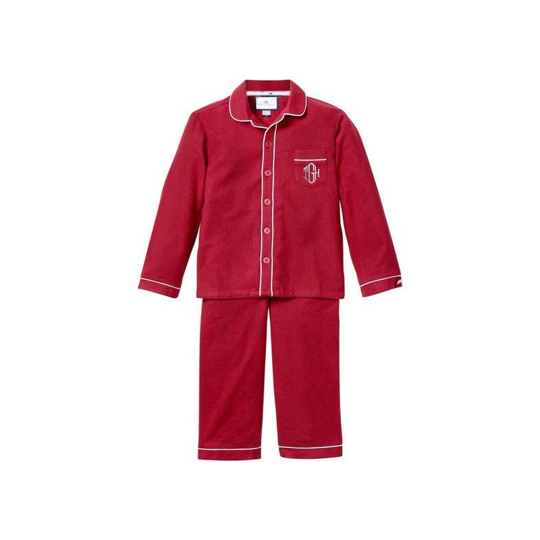 Monogrammed Flannel Pajamas with Double Piping, Burgundy Monogrammed Flannel Pajamas with Double Piping, Burgundy
