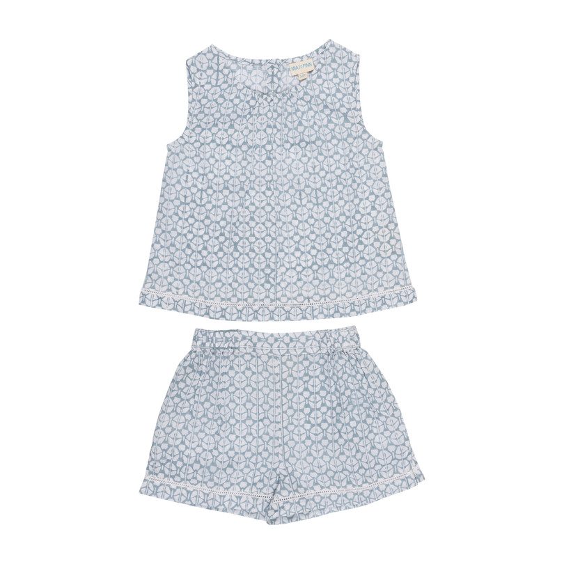 Posie Pajama Set, Soft Blue Posie Pajama Set, Soft Blue
