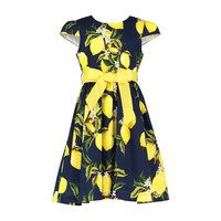 Cotton Lemon Party Dress, Navy