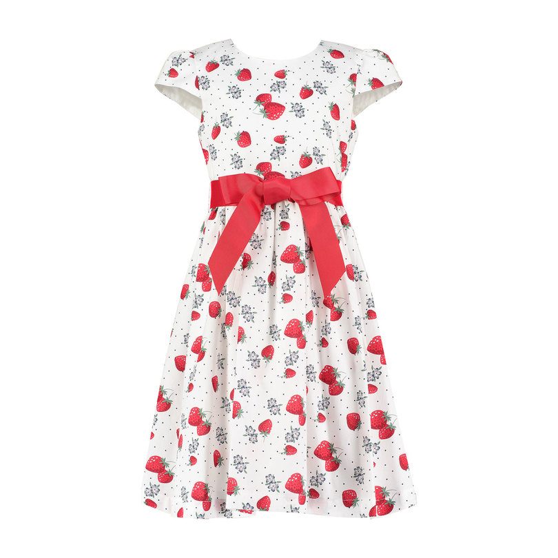 Cotton Strawberry Party Dress, White Cotton Strawberry Party Dress, White