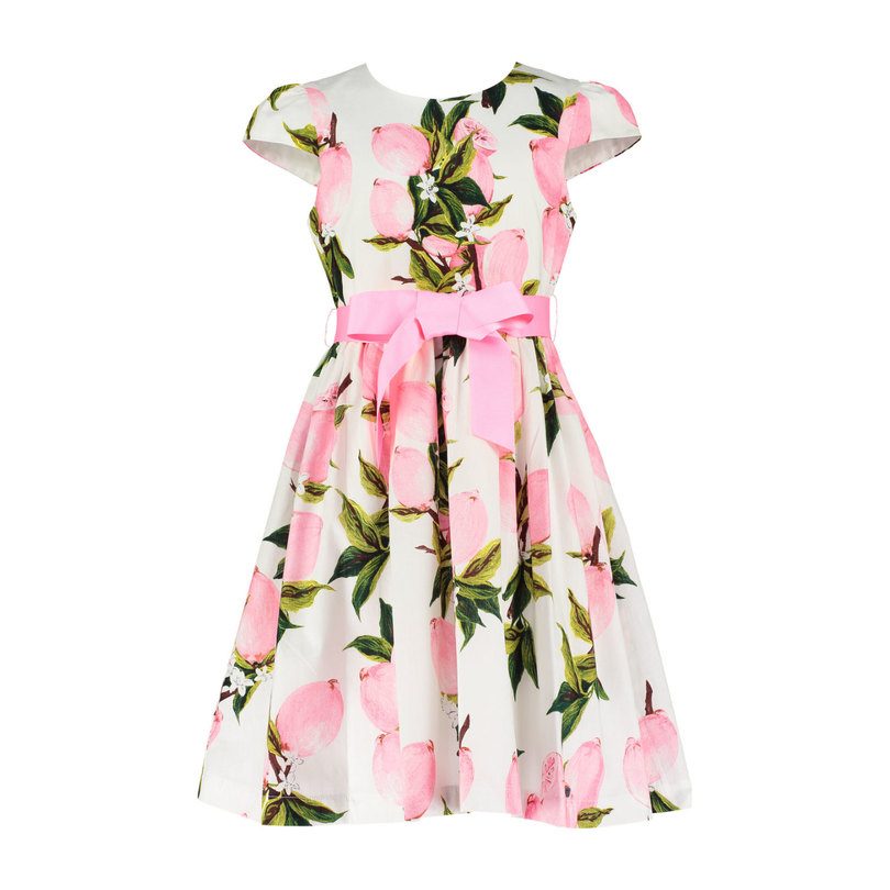 Cotton Pink Fruit Party Dress, White Cotton Pink Fruit Party Dress, White