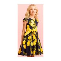 Cotton Lemon Party Dress, Navy