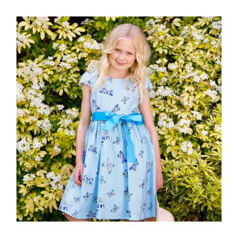 Cotton Butterfly Party Dress, Blue Cotton Butterfly Party Dress, Blue