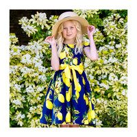 Cotton Lemon Party Dress, Navy