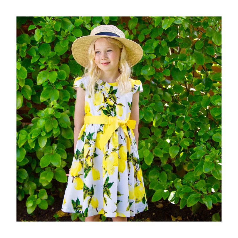 Cotton Lemon Party Dress, White Cotton Lemon Party Dress, White