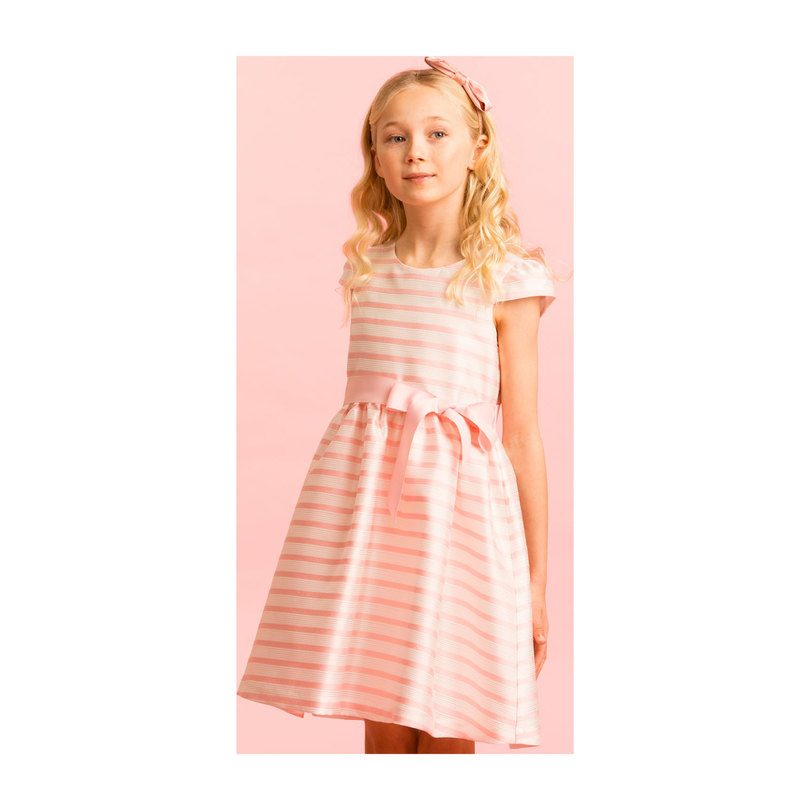 Striped Jacquard Party Dress, Pink & White Striped Jacquard Party Dress, Pink & White
