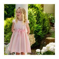 Striped Jacquard Party Dress, Pink & White