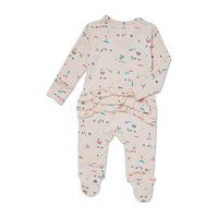 Lovely Llamas Zipper Ruffle Back Footie, Pink