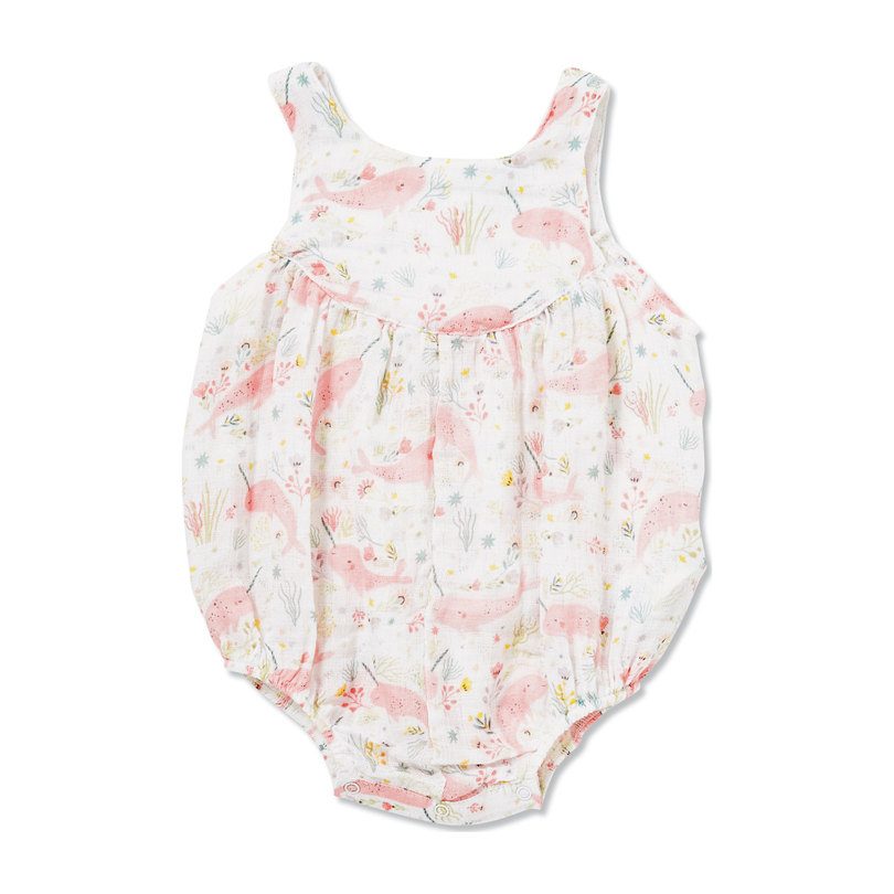 Muslin Empire Yoke Bubble, Pink Narwhal Muslin Empire Yoke Bubble, Pink Narwhal