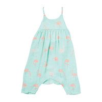 Muslin Romper with Bow Back, Flamingo