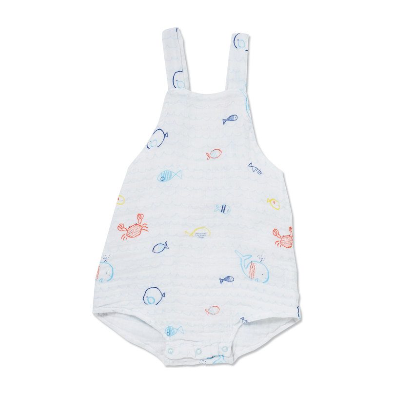Muslin Retro Sunsuit, Little Fishies Muslin Retro Sunsuit, Little Fishies