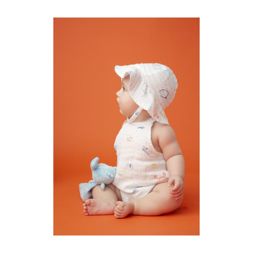Muslin Retro Sunsuit, Little Fishies Muslin Retro Sunsuit, Little Fishies