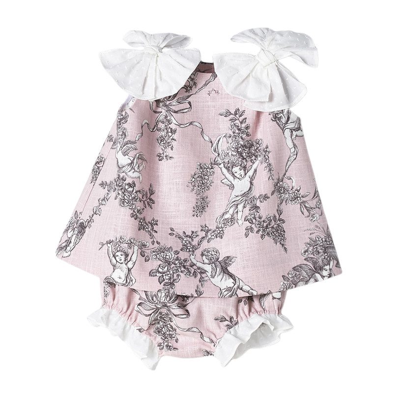 Toile de Jouy Baby Dress, Pink Toile de Jouy Baby Dress, Pink