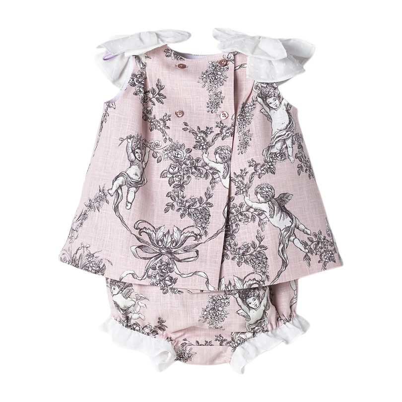 Toile de Jouy Baby Dress, Pink Toile de Jouy Baby Dress, Pink