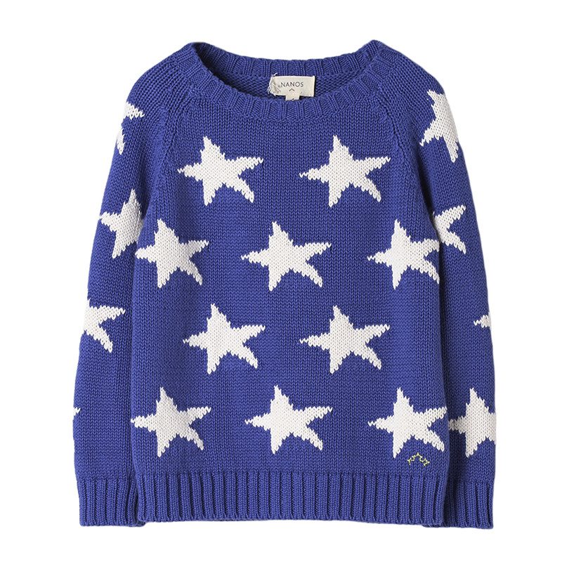 Cotton Star Intarsia Sweater, Blue Cotton Star Intarsia Sweater, Blue