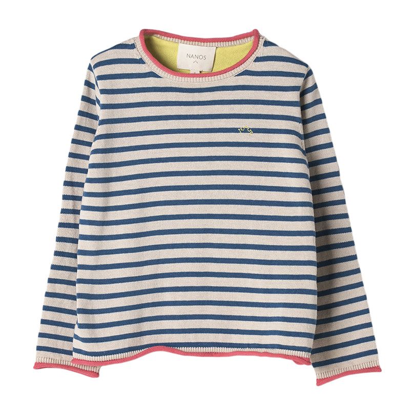 Striped Cotton Sweater, Blue and Ivory Striped Cotton Sweater, Blue and Ivory