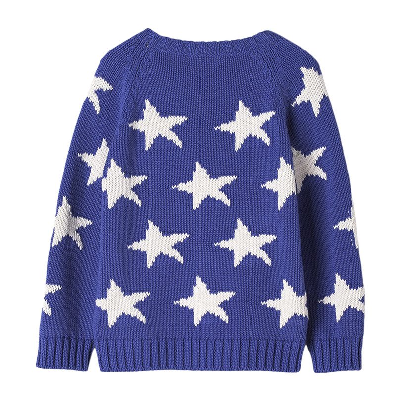 Cotton Star Intarsia Sweater, Blue Cotton Star Intarsia Sweater, Blue