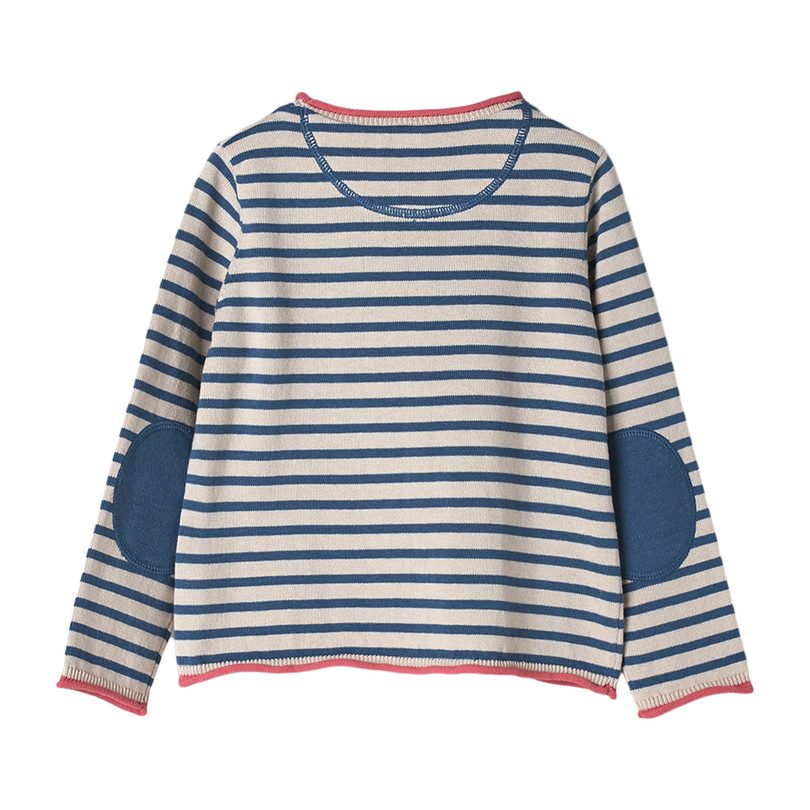 Striped Cotton Sweater, Blue and Ivory Striped Cotton Sweater, Blue and Ivory