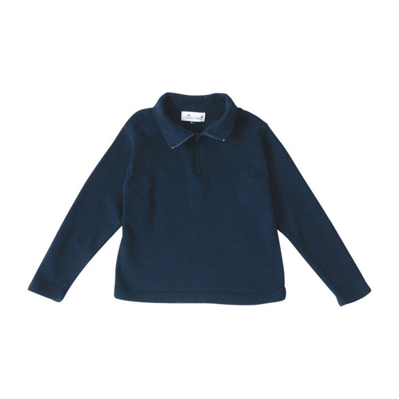 Cotton Zip Sweater, Navy Cotton Zip Sweater, Navy