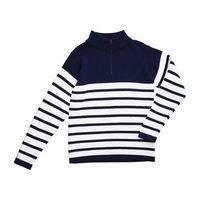 Zip Sweater, Navy and White Stripe