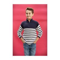 Zip Sweater, Navy and White Stripe