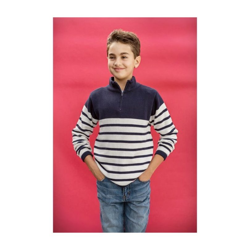 Zip Sweater, Navy and White Stripe Zip Sweater, Navy and White Stripe