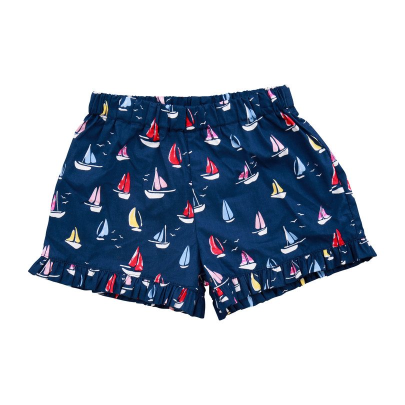 Lee Lee Ruffle Shorts, Navy Sailboats Lee Lee Ruffle Shorts, Navy Sailboats