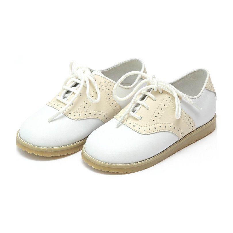 Luke Two Tone Leather Saddle Shoe, White/Beige Luke Two Tone Leather Saddle Shoe, White/Beige