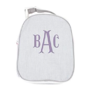 Monogrammed Seersucker Lunchbox, Grey Monogrammed Seersucker Lunchbox, Grey