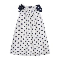 Polka Dot Silk Twill Sleeveless Dress, White & Navy