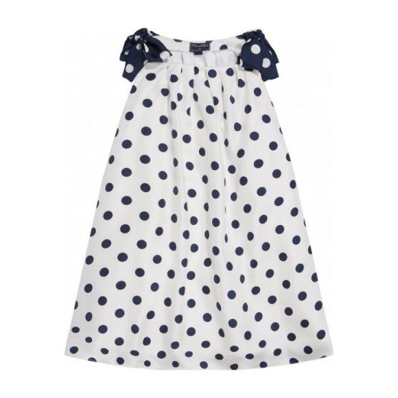 Polka Dot Silk Twill Sleeveless Dress, White & Navy Polka Dot Silk Twill Sleeveless Dress, White & Navy