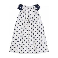 Polka Dot Silk Twill Sleeveless Dress, White & Navy
