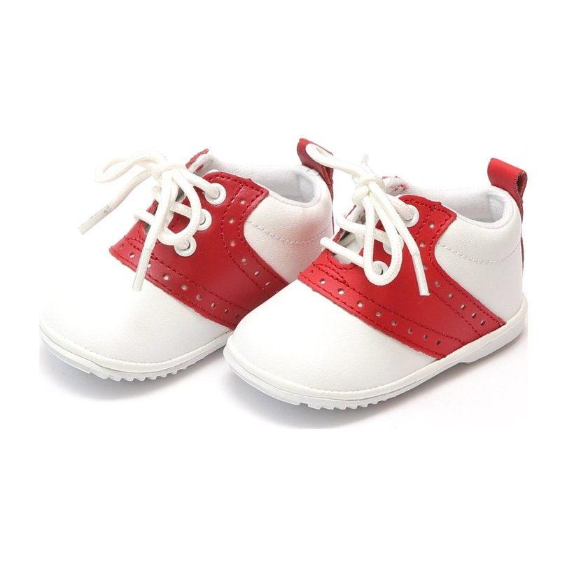 Baby Austin Leather Saddle Oxford Shoe, White/Red Baby Austin Leather Saddle Oxford Shoe, White/Red
