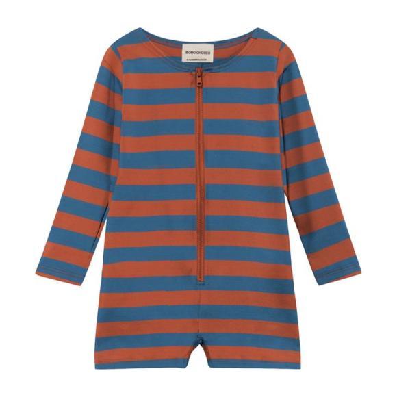 Baby Overall Swimsuit, Brown & Blue Stripes Baby Overall Swimsuit, Brown & Blue Stripes