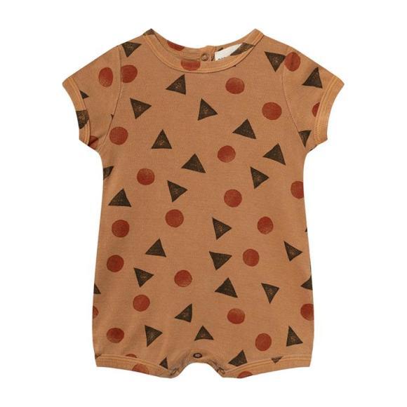 Baby Romper, Brown Geometric Pollen Print Baby Romper, Brown Geometric Pollen Print