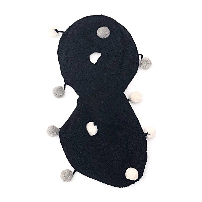Double Wrap Infinity Pom Scarf, Black Double Wrap Infinity Pom Scarf, Black