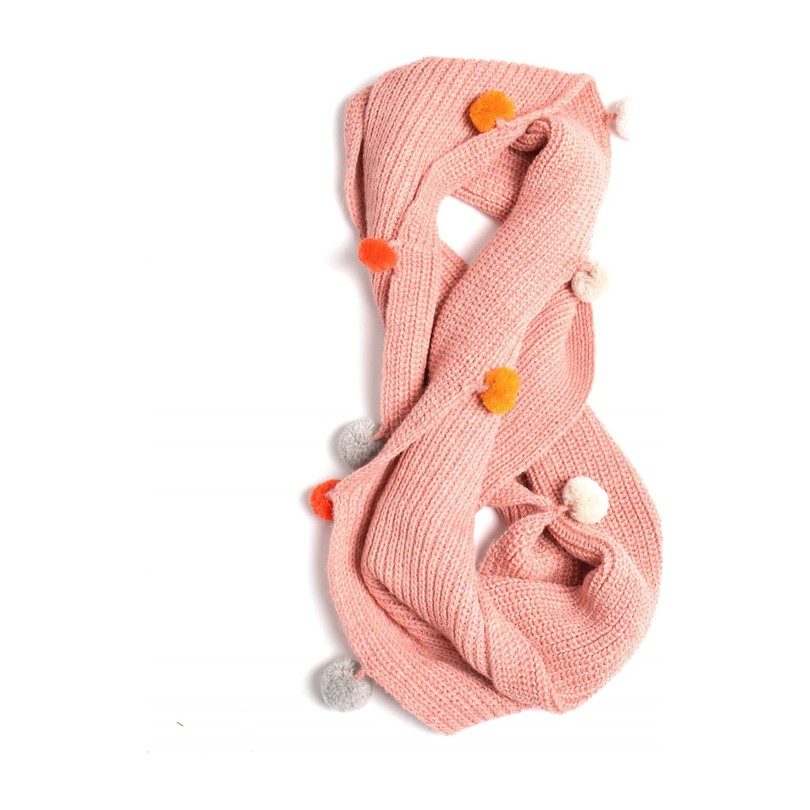 Double Wrap Infinity Pom Scarf, Pink Double Wrap Infinity Pom Scarf, Pink
