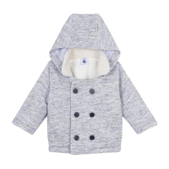 Baby Double Breasted Hooded Jacket, Grey Baby Double Breasted Hooded Jacket, Grey