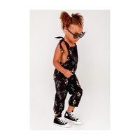 Flower Patch Overalls, Black Floral