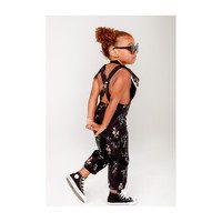 Flower Patch Overalls, Black Floral