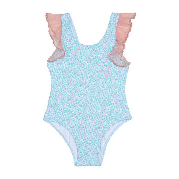 Ruffled Swimsuit, Ditsy Aqua Florals Ruffled Swimsuit, Ditsy Aqua Florals
