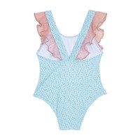 Ruffled Swimsuit, Ditsy Aqua Florals