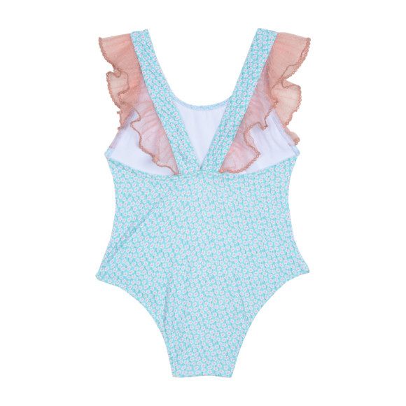 Ruffled Swimsuit, Ditsy Aqua Florals Ruffled Swimsuit, Ditsy Aqua Florals