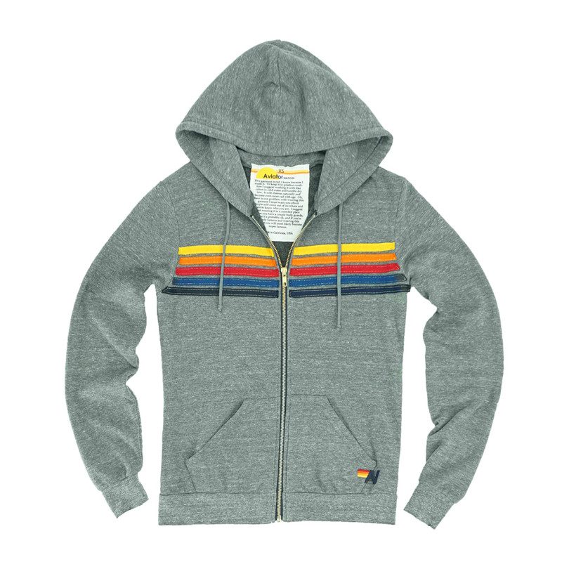 Adult 5 Stripe Zip Hoodie, Heather Grey Adult 5 Stripe Zip Hoodie, Heather Grey