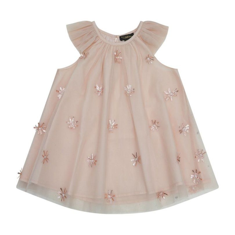 Harper Frill Party Dress, Pewter Lame Embellished Mesh Harper Frill Party Dress, Pewter Lame Embellished Mesh