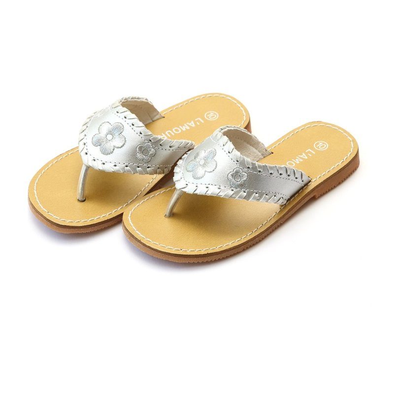 Jackie Metallic Whipstitched Thong Sandal, Silver Jackie Metallic Whipstitched Thong Sandal, Silver