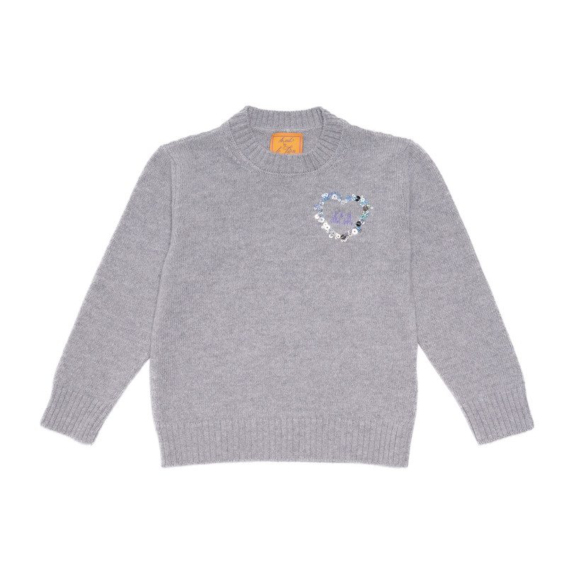 *Exclusive* Monogrammable Kids Petite Crew Sweater, Stone Heart *Exclusive* Monogrammable Kids Petite Crew Sweater, Stone Heart