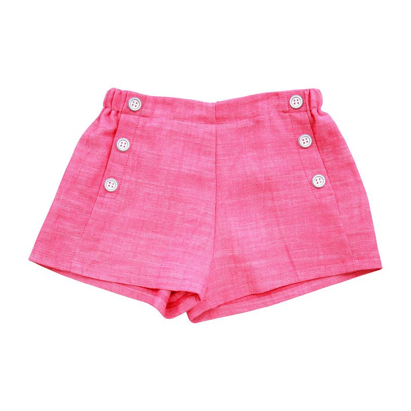 Sailor Button Shorts, Pink Chambray Sailor Button Shorts, Pink Chambray