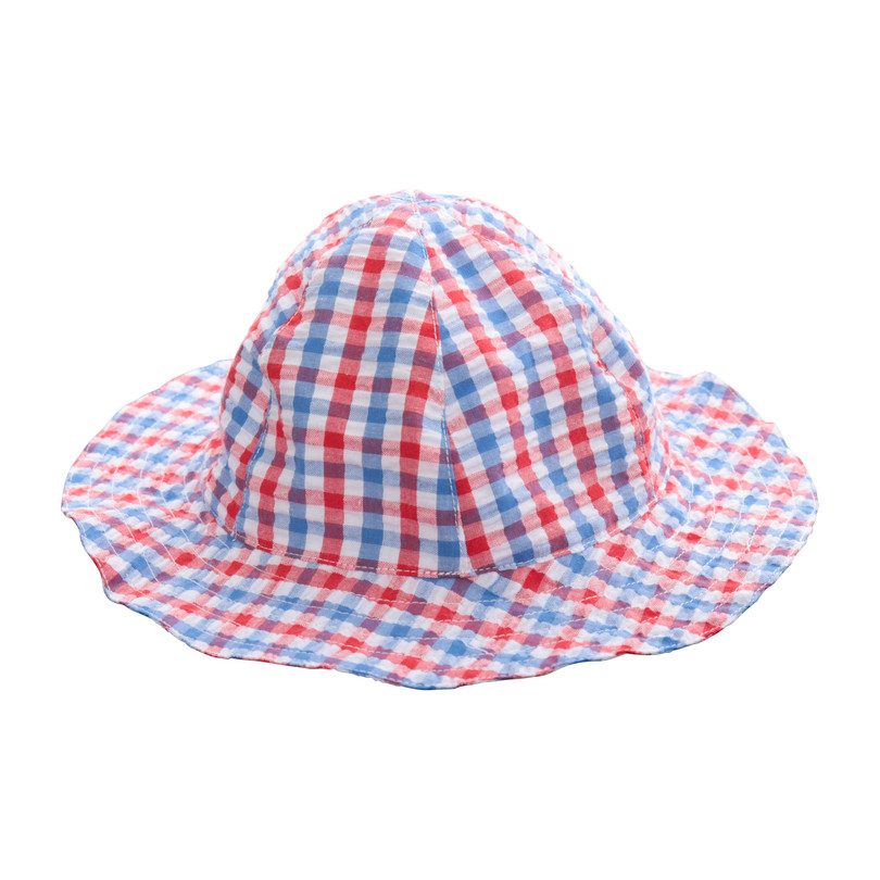 Baby Sun Hat, Red White Blue Seersucker Check Baby Sun Hat, Red White Blue Seersucker Check