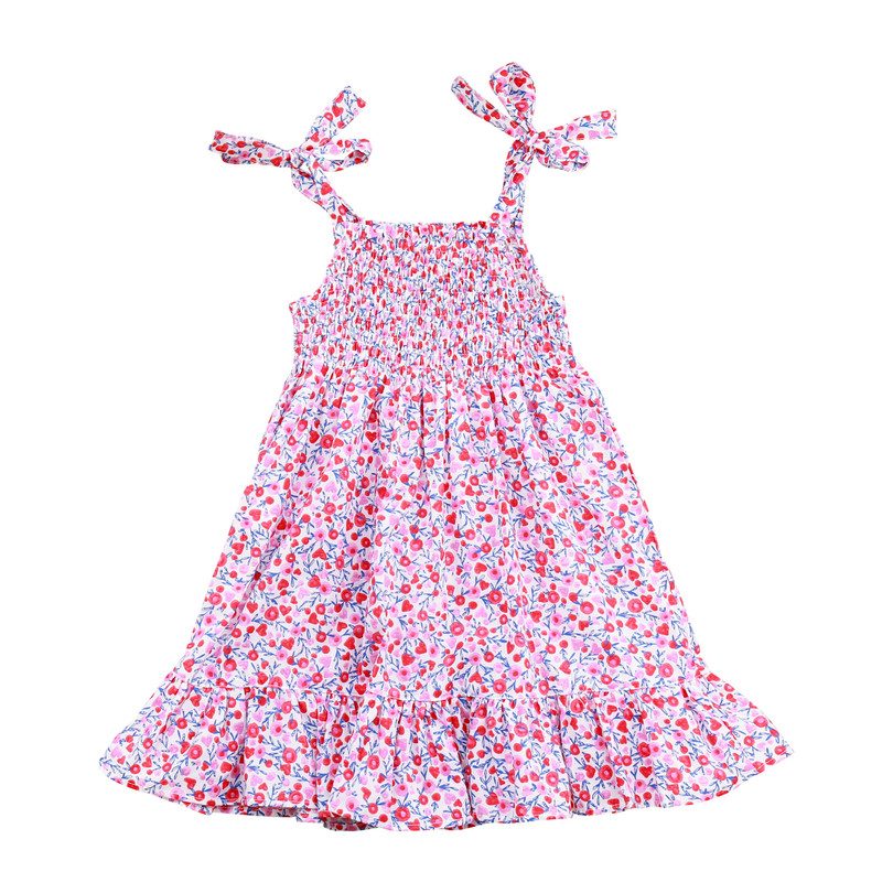India Smocked Shoulder Tie Sundress, Multi Floral India Smocked Shoulder Tie Sundress, Multi Floral